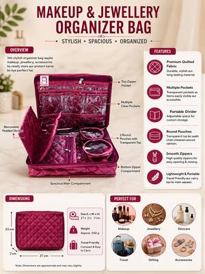Makeup storage kit traveling vanity cosmetic toiletry bag jewellery case wardrobe organizer pouches for women purple 5