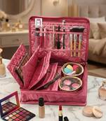Makeup storage kit traveling vanity cosmetic toiletry bag jewellery case wardrobe organizer pouches for women pink