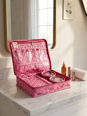 Makeup storage kit traveling vanity cosmetic toiletry bag jewellery case wardrobe organizer pouches for women pink 2