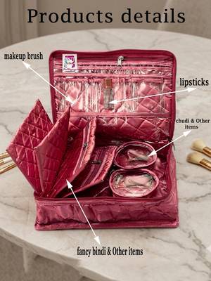 Makeup storage kit traveling vanity cosmetic toiletry bag jewellery case wardrobe organizer pouches for women pink 3