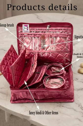 Makeup storage kit traveling vanity cosmetic toiletry bag jewellery case wardrobe organizer pouches for women pink