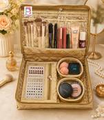 Makeup storage kit traveling vanity cosmetic toiletry bag jewellery case wardrobe organizer pouches for women gold