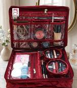 Makeup storage kit traveling vanity cosmetic toiletry bag jewellery case wardrobe organizer pouches for women maroon