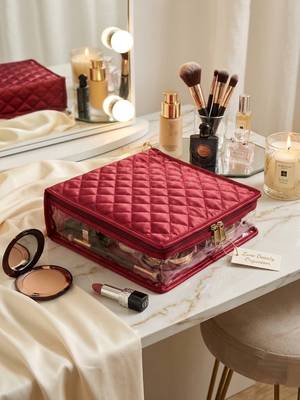 Makeup storage kit traveling vanity cosmetic toiletry bag jewellery case wardrobe organizer pouches for women maroon 3