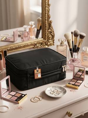 Cosmetic makeup kit storage toiletry travel accessories bag for jewellery vanity travel organizer adjustable black 2