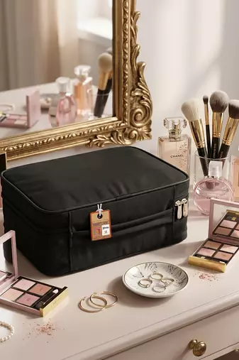 Cosmetic makeup kit storage toiletry travel accessories bag for jewellery vanity travel organizer adjustable black