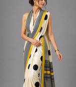 Beige printed satin saree with blouse