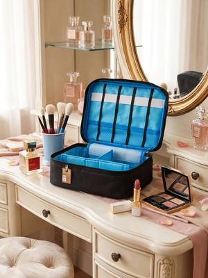 Cosmetic makeup kit storage toiletry travel accessories bag for jewellery vanity travel organizer adjustable black 3