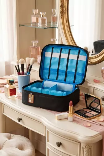 Cosmetic makeup kit storage toiletry travel accessories bag for jewellery vanity travel organizer adjustable black