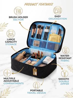 Cosmetic makeup kit storage toiletry travel accessories bag for jewellery vanity travel organizer adjustable black 4