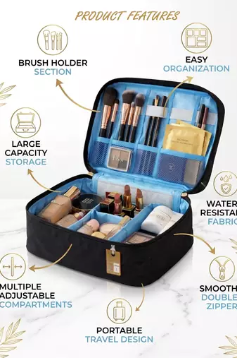 Cosmetic makeup kit storage toiletry travel accessories bag for jewellery vanity travel organizer adjustable black