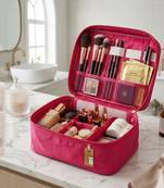 Cosmetic makeup kit storage toiletry travel accessories bag for jewellery vanity travel organizer adjustable pink