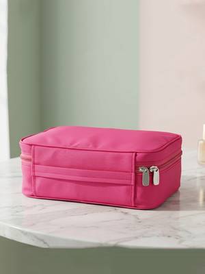 Cosmetic makeup kit storage toiletry travel accessories bag for jewellery vanity travel organizer adjustable pink 2