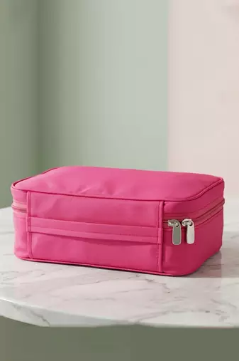 Cosmetic makeup kit storage toiletry travel accessories bag for jewellery vanity travel organizer adjustable pink