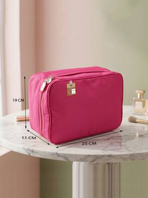 Cosmetic makeup kit storage toiletry travel accessories bag for jewellery vanity travel organizer adjustable pink 3