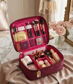 Cosmetic makeup kit storage toiletry travel accessories bag for jewellery vanity travel organizer adjustable maroon