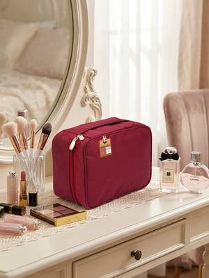 Cosmetic makeup kit storage toiletry travel accessories bag for jewellery vanity travel organizer adjustable maroon 2