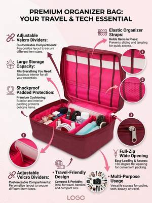 Cosmetic makeup kit storage toiletry travel accessories bag for jewellery vanity travel organizer adjustable maroon 4