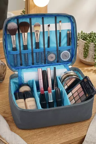 Cosmetic makeup kit storage toiletry travel accessories bag for jewellery vanity travel organizer adjustable grey