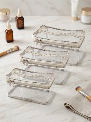 Makeup storage box traveling vanity cosmetic toiletry bag jewellery case wardrobe organizer pouches check print set 3 2