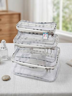 Makeup storage box traveling vanity cosmetic toiletry bag jewellery case wardrobe organizer pouches check print set 3 4