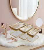 Makeup storage box traveling vanity cosmetic toiletry bag jewellery case wardrobe organizer pouches set of 3 gold