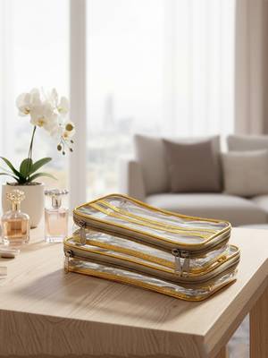 Makeup storage box traveling vanity cosmetic toiletry bag jewellery case wardrobe organizer pouches set of 3 gold 3