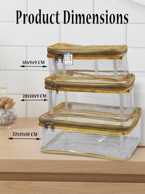 Makeup storage box traveling vanity cosmetic toiletry bag jewellery case wardrobe organizer pouches set of 3 gold 4
