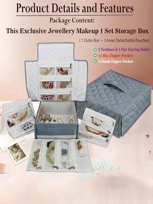 Makeup storage box travelling vanity cosmetic toiletry bag necklace wardrobe organizer jewellery pouch for women grey 3