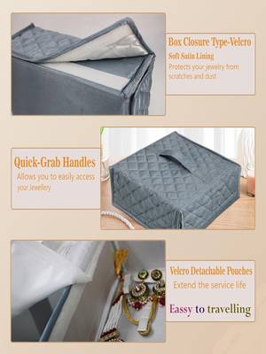 Makeup storage box travelling vanity cosmetic toiletry bag necklace wardrobe organizer jewellery pouch for women grey 4