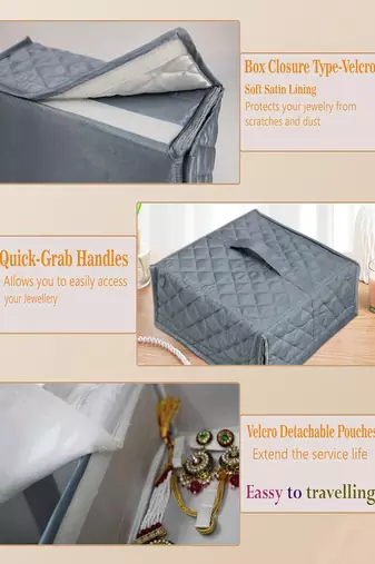 Makeup storage box travelling vanity cosmetic toiletry bag necklace wardrobe organizer jewellery pouch for women grey