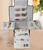 Makeup storage box travelling vanity cosmetic toiletry bag necklace wardrobe organizer jewellery pouch for women brown