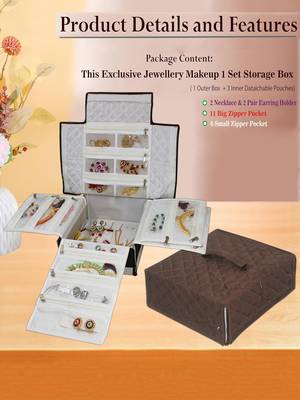Makeup storage box travelling vanity cosmetic toiletry bag necklace wardrobe organizer jewellery pouch for women brown 5