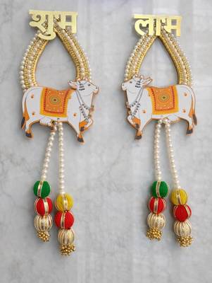 shubh labh cow door hanging decorative mdf wall hanging decor (pack of 2) 1
