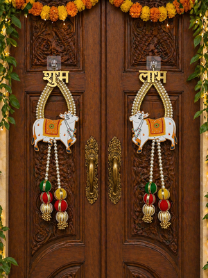 shubh labh cow door hanging decorative mdf wall hanging decor (pack of 2) 2