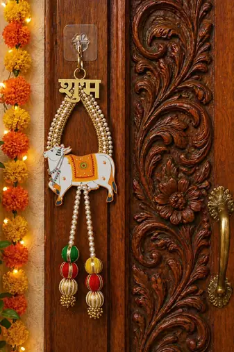 shubh labh cow door hanging decorative mdf wall hanging decor (pack of 2)