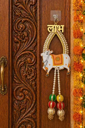 shubh labh cow door hanging decorative mdf wall hanging decor (pack of 2)