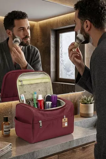 Toiletry organizer bag dopp kit washbag for men cosmetics pouch for women- travelling storage pouches maroon