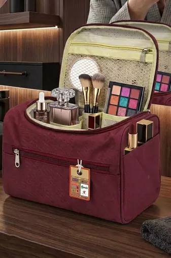 Toiletry organizer bag dopp kit washbag for men cosmetics pouch for women- travelling storage pouches maroon