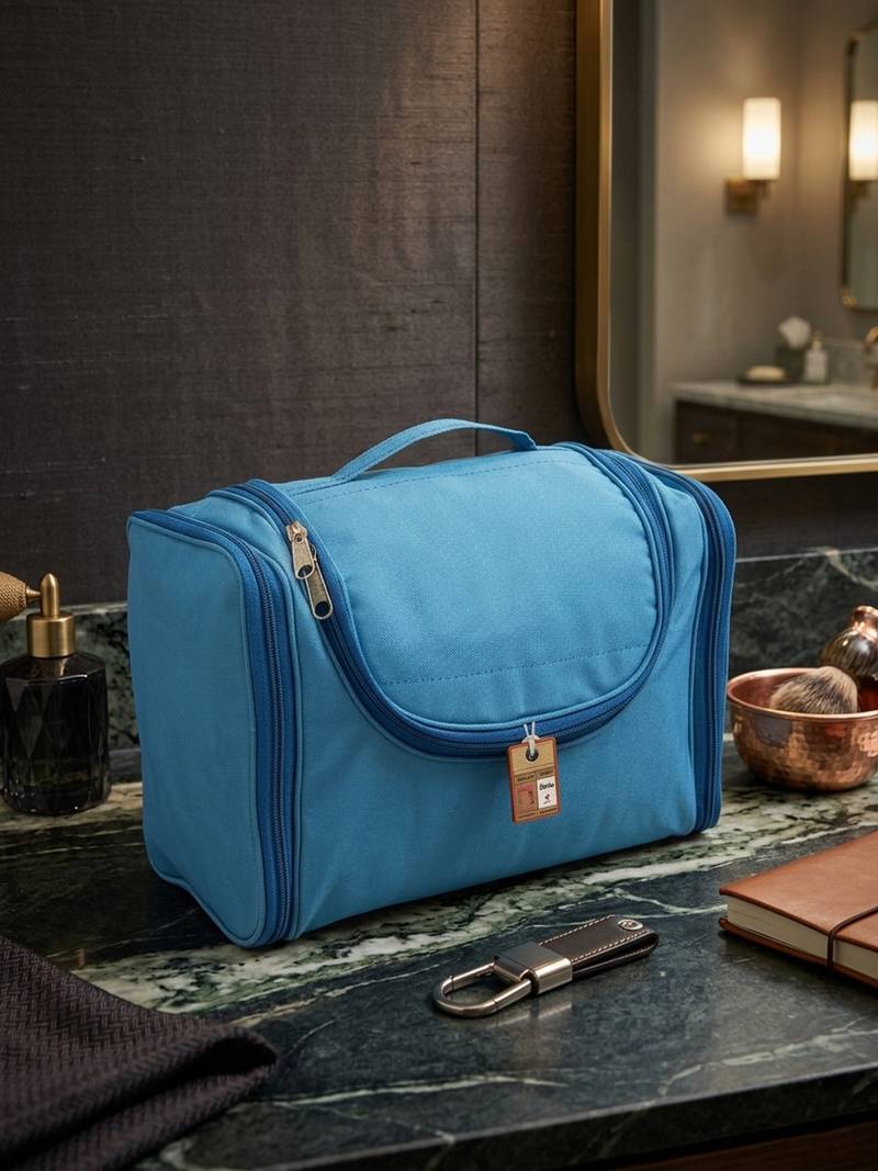 Makeup storage box travelling vanity cosmetic toiletry bag necklace wardrobe organizer jewellery pouch for women blue