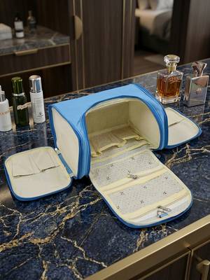Makeup storage box travelling vanity cosmetic toiletry bag necklace wardrobe organizer jewellery pouch for women blue 2