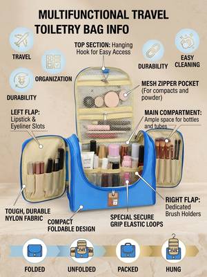 Makeup storage box travelling vanity cosmetic toiletry bag necklace wardrobe organizer jewellery pouch for women blue 5