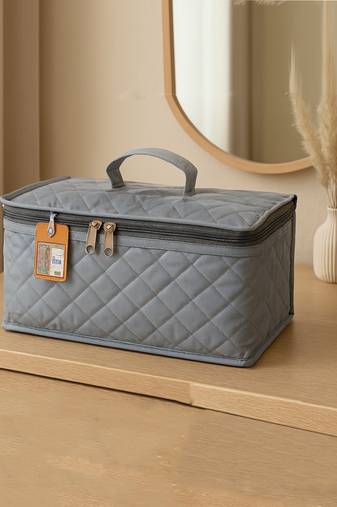 Makeup jewellery organizer locker box necklaces earring ring chains case cosmetic travel storage bag with 7 pouch (grey)