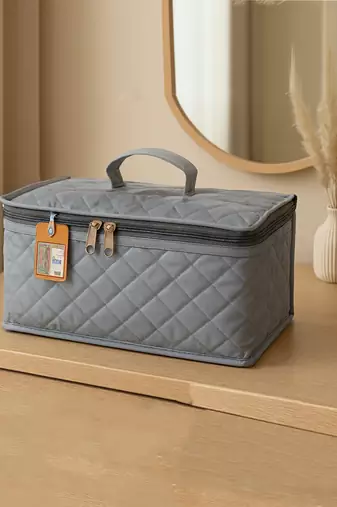 Makeup jewellery organizer locker box necklaces earring ring chains case cosmetic travel storage bag with 7 pouch (grey)