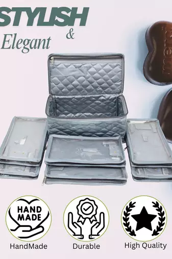 Makeup jewellery organizer locker box necklaces earring ring chains case cosmetic travel storage bag with 7 pouch (grey)