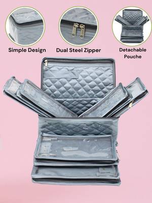 Makeup jewellery organizer locker box necklaces earring ring chains case cosmetic travel storage bag with 7 pouch (grey) 3