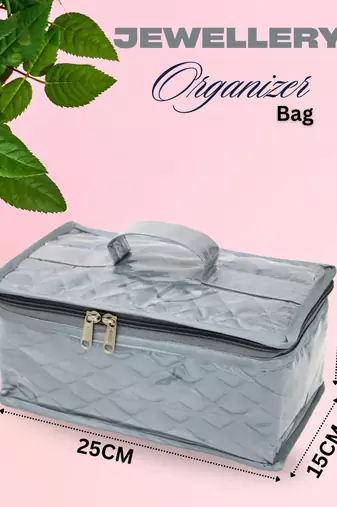 Makeup jewellery organizer locker box necklaces earring ring chains case cosmetic travel storage bag with 7 pouch (grey)