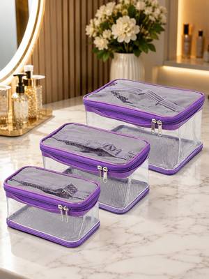 Makeup storage travelling vanity cosmetic toiletry bag necklace wardrobe organizer jewellery pouch for women set 3purple 1