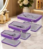 Makeup storage travelling vanity cosmetic toiletry bag necklace wardrobe organizer jewellery pouch for women set 3purple