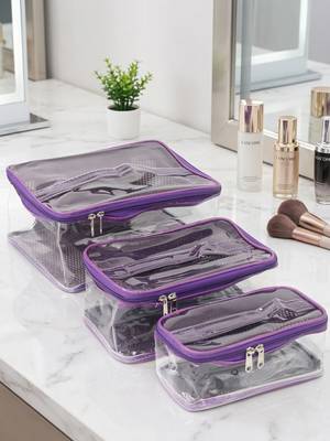 Makeup storage travelling vanity cosmetic toiletry bag necklace wardrobe organizer jewellery pouch for women set 3purple 2